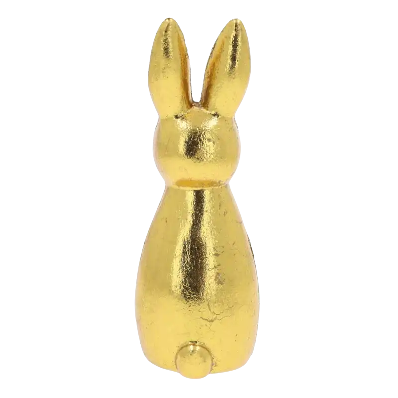 Tylna część złotej figurki zająca 15 cm. Starannie wykończona dekoracja w stylu glamour, która pięknie prezentuje się z każdej strony.