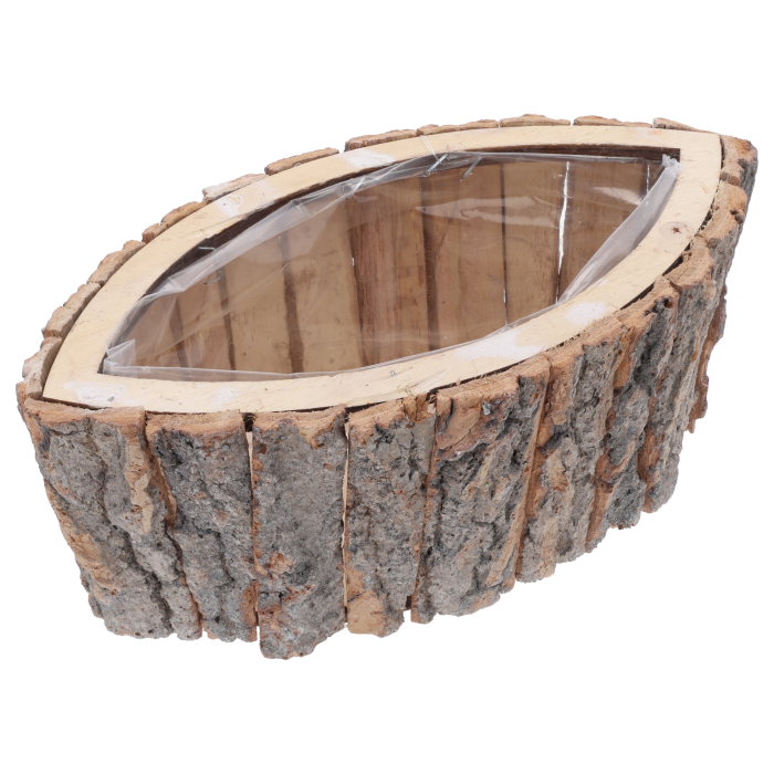 Osłonka z kory w kształcie łezki 30 cm z folią ochronną. Naturalna, drewniana dekoracja do tworzenia unikalnych kompozycji florystycznych.
