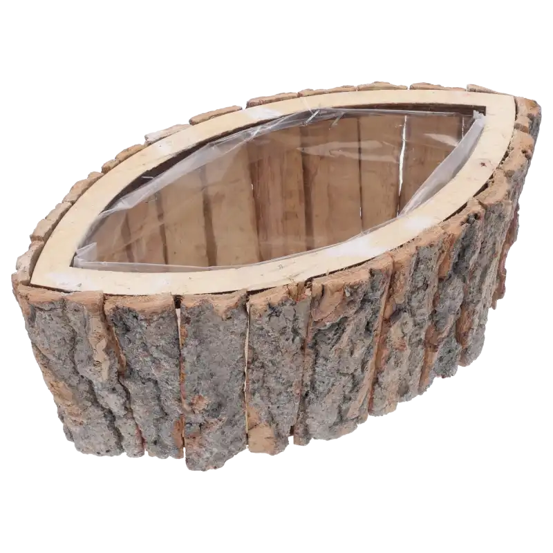 Osłonka z kory w kształcie łezki 30 cm z folią ochronną. Naturalna, drewniana dekoracja do tworzenia unikalnych kompozycji florystycznych.