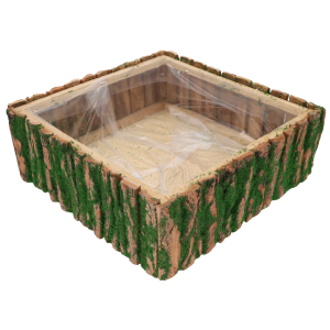 Kwadratowa osłonka z kory i mchu 32x32 cm z naturalnym wykończeniem i ochronną folią wewnątrz, idealna baza pod kompozycje.