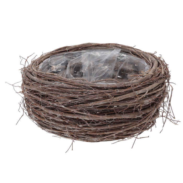 Naturalna okrągła osłonka z patyków o średnicy 25 cm. Posiada folię ochronną wewnątrz, co ułatwia tworzenie kompozycji florystycznych. Styl rustykalny i boho.
