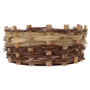 Zbliżenie na splot naturalnej kory w okrągłej osłonce. Widoczna tekstura drewna i folia ochronna.