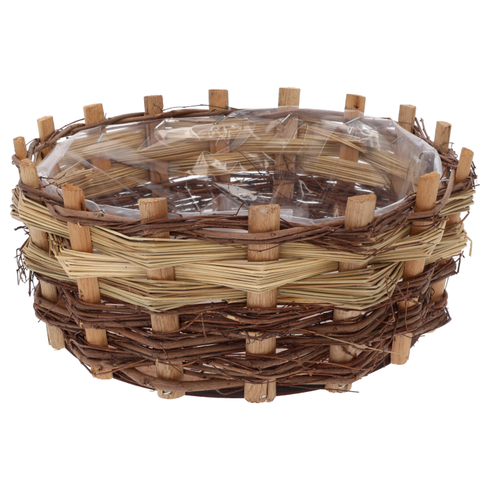 Okrągła drewniana osłonka o średnicy 30 cm wykonana z naturalnego drewna. Posiada folię ochronną wewnątrz, co ułatwia sadzenie roślin.