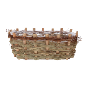 Owalna drewniana osłonka z kory 40 cm o naturalnej plecionce. Produkt posiada przezroczystą folię ochronną wewnątrz, ułatwiającą sadzenie roślin doniczkowych.