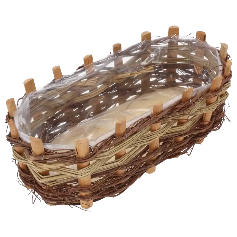 Owalna osłonka 33x17 cm z naturalnych materiałów. Prezentuje uniwersalny kształt i praktyczne wykończenie z folią.