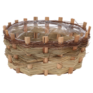 Pojedyncza owalna osłonka drewniane z kory z widocznym wnętrzem zabezpieczonym folią. Naturalny design pasujący do rustykalnych wnętrz.