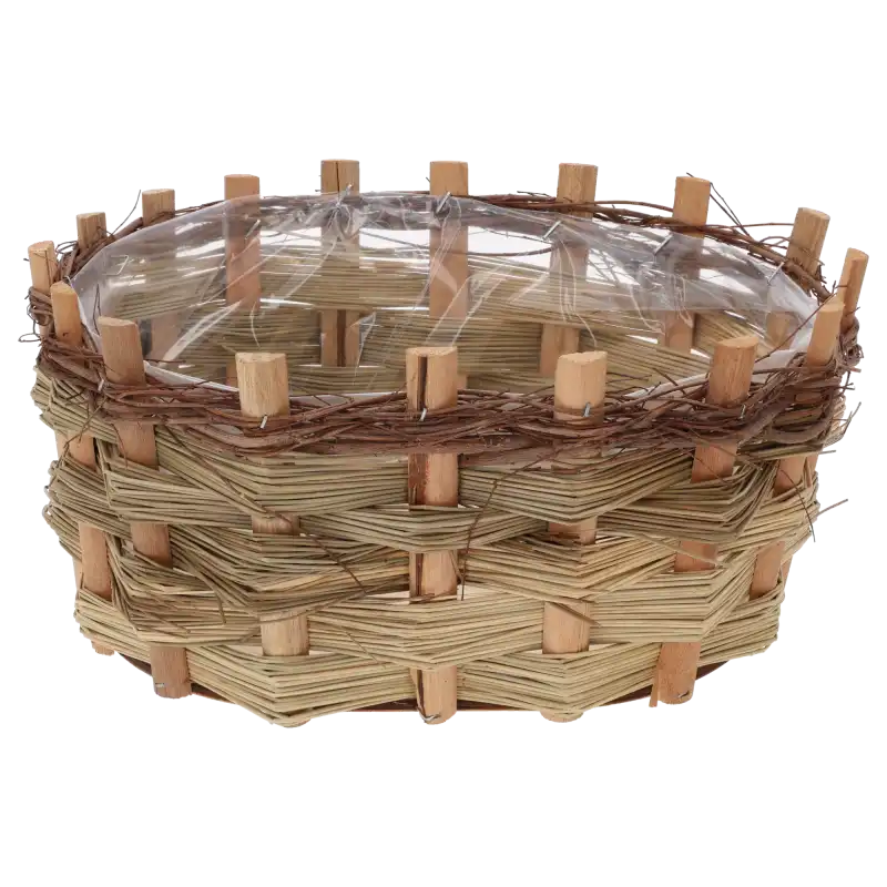 Pojedyncza owalna osłonka drewniane z kory z widocznym wnętrzem zabezpieczonym folią. Naturalny design pasujący do rustykalnych wnętrz.