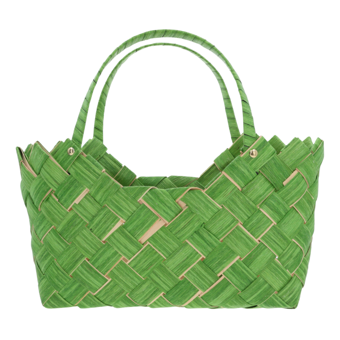 Zielona torba dekoracyjna o wymiarach 35x20 cm z wygodnymi uszami. Wykonana z naturalnych surowców, posiada folię ochronną wewnątrz, idealna jako estetyczna osłonka na doniczkę.