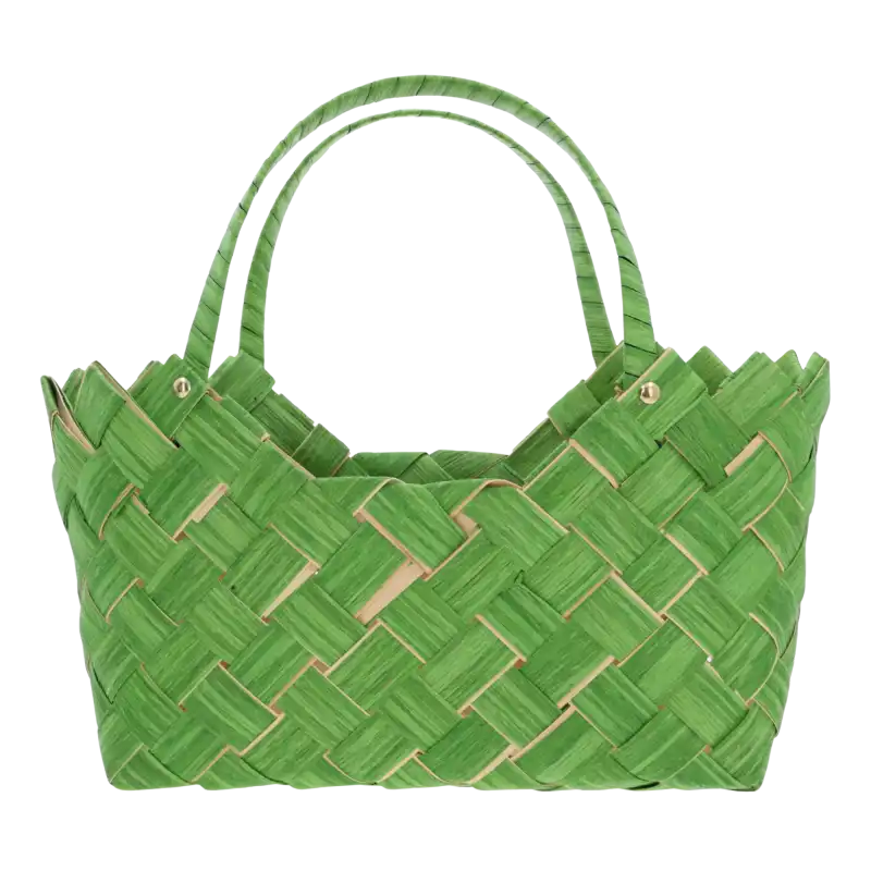 Zielona torba dekoracyjna o wymiarach 35x20 cm z wygodnymi uszami. Wykonana z naturalnych surowców, posiada folię ochronną wewnątrz, idealna jako estetyczna osłonka na doniczkę.