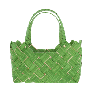 Zielona torba dekoracyjna 30x14 cm z wygodnymi uszami. Naturalna osłonka na rośliny doniczkowe lub eleganckie opakowanie prezentowe, wyposażona w folię ochronną.