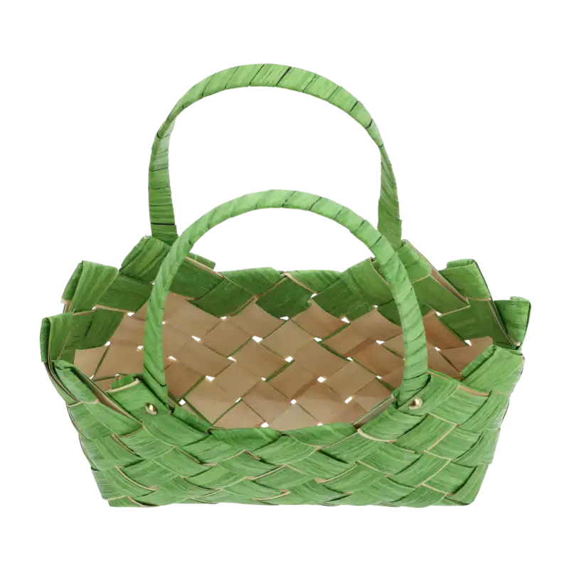 Widok z góry na wnętrze zielonej torby dekoracyjnej 30x14 cm. Estetyczny naturalny splot i wygodne uchwyty ułatwiające przenoszenie i ekspozycję kwiatów.