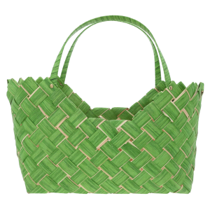 Zielona torba dekoracyjna 40x20 cm z wygodnymi uszami, idealna jako osłonka na kwiaty lub stylowy kosz prezentowy w domu.