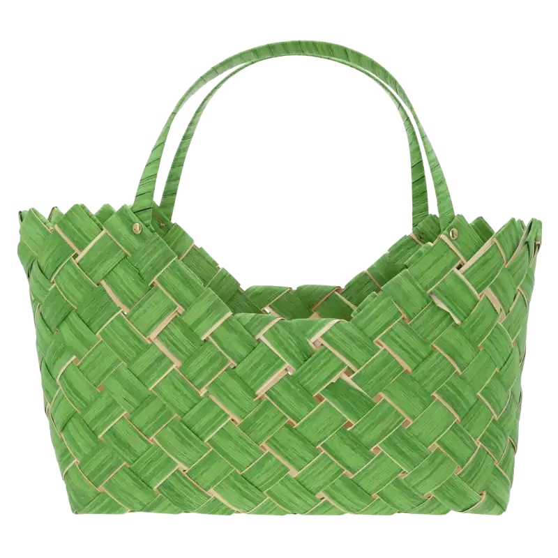 Zielona torba dekoracyjna 40x20 cm z wygodnymi uszami, idealna jako osłonka na kwiaty lub stylowy kosz prezentowy w domu.