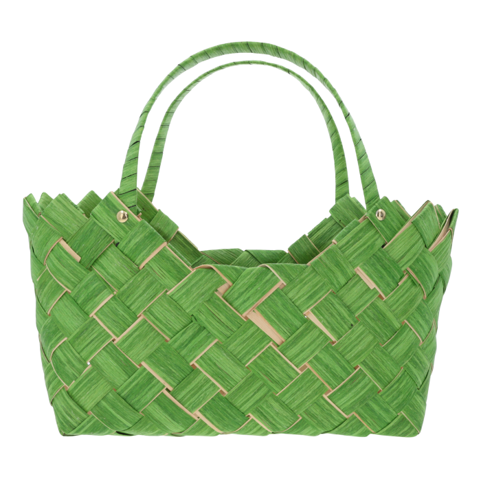 Zielona torba dekoracyjna o wymiarach 35x20 cm z naturalnych materiałów. Posiada wygodne uszy, prezentuje się na wprost w pełnej okazałości.