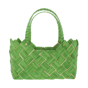 Zielona torba dekoracyjna 30x14 cm z naturalnych surowców z wygodnymi uszami, idealna jako osłonka na doniczkę, torebka prezentowa lub element aranżacji wnętrz.