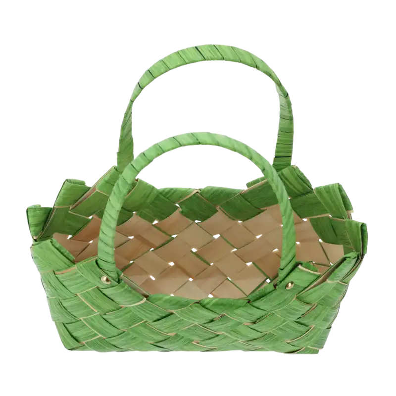 Górny profil zielonej torby dekoracyjnej o wymiarach 30x14 cm, prezentujący naturalny splot materiału oraz otwarta przestrzeń do wypełnienia roślinami.