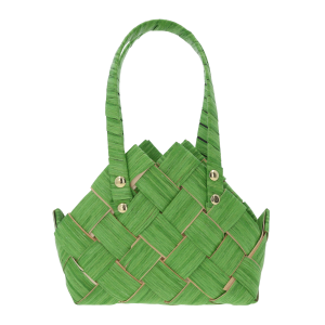 Zielona torba dekoracyjna 20x10 cm z wygodnymi uszami, wykonana z naturalnych materiałów, idealna jako osłonka na doniczkę.