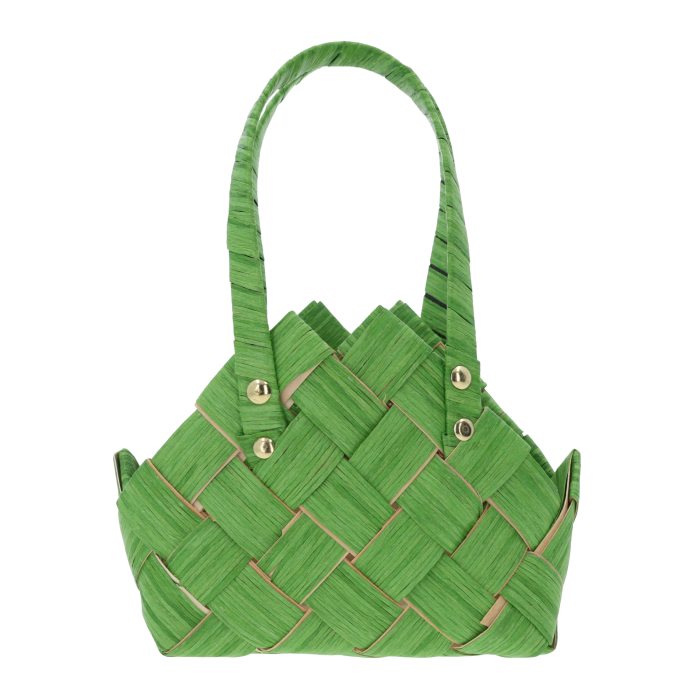 Zielona torba dekoracyjna 20x10 cm z wygodnymi uszami, wykonana z naturalnych materiałów, idealna jako osłonka na doniczkę.