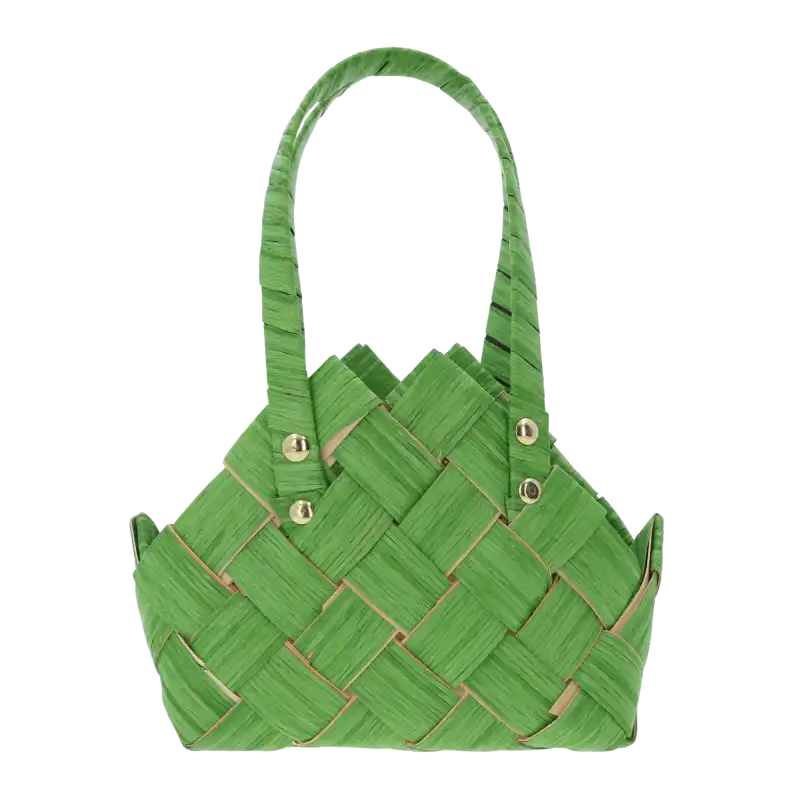 Zielona torba dekoracyjna 20x10 cm z wygodnymi uszami, wykonana z naturalnych materiałów, idealna jako osłonka na doniczkę.