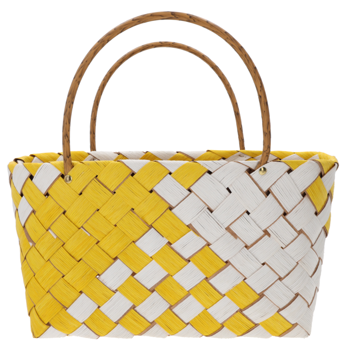 Żółta torba dekoracyjna 37x20x35 cm to naturalna osłonka idealna do roślin doniczkowych, ziół i kompozycji florystycznych. Lekka, estetyczna i wyposażona w wygodne uszy. Doskonała jako dekoracja wnętrz i torebka prezentowa.
