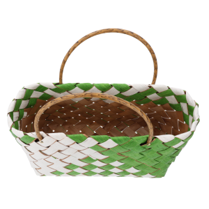 Pusta torba dekoracyjna o wymiarach 37x20x35 cm z widocznym wnętrzem i uchwytami, wykonana z plecionych naturalnych materiałów.
