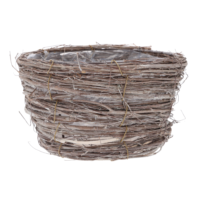 Rustykalna osłonka z naturalnych patyków o średnicy 22 cm. Kompaktowa konstrukcja z folią ochronną, dopasowana do aranżacji boho i eko.
