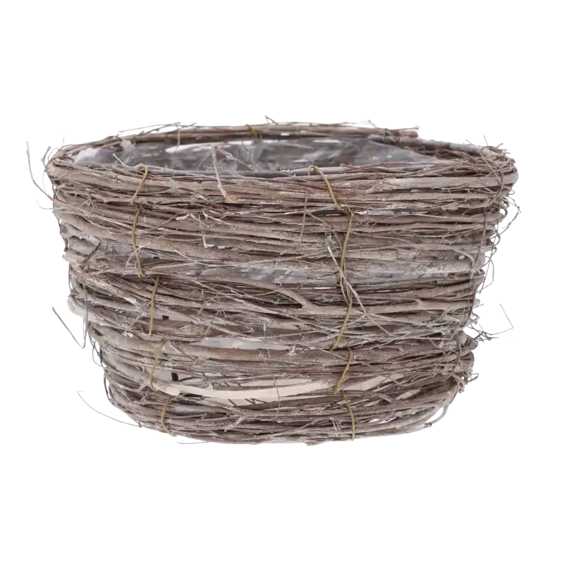Rustykalna osłonka z naturalnych patyków o średnicy 22 cm. Kompaktowa konstrukcja z folią ochronną, dopasowana do aranżacji boho i eko.