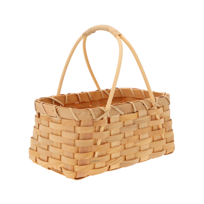 Pleciana torba dekoracyjna o wymiarach 23x15x24 cm, ujęta pod kątem, prezentująca estetyczne wykonanie z naturalnych materiałów.