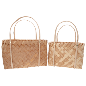 Komplet toreb dekoracyjnych z łuby w dwóch rozmiarach 45 cm i 40 cm, wykonanych z naturalnych surowców, idealne jako kosze na kwiaty.