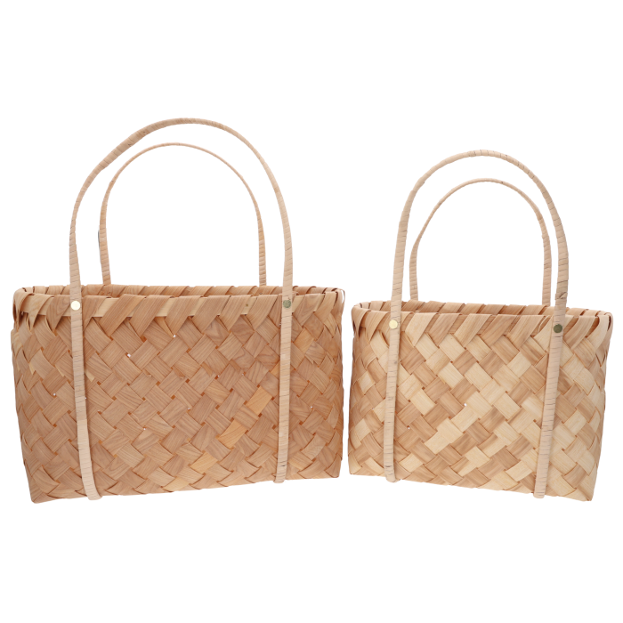 Komplet toreb dekoracyjnych z łuby w dwóch rozmiarach 45 cm i 40 cm, wykonanych z naturalnych surowców, idealne jako kosze na kwiaty.