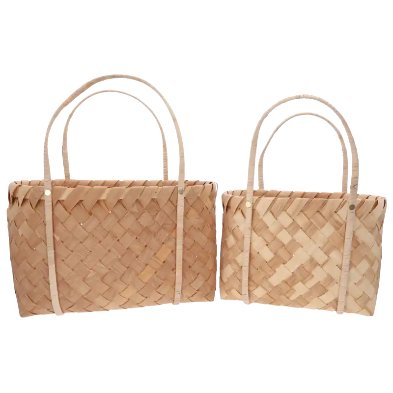 Komplet toreb dekoracyjnych z łuby w dwóch rozmiarach 45 cm i 40 cm, wykonanych z naturalnych surowców, idealne jako kosze na kwiaty.