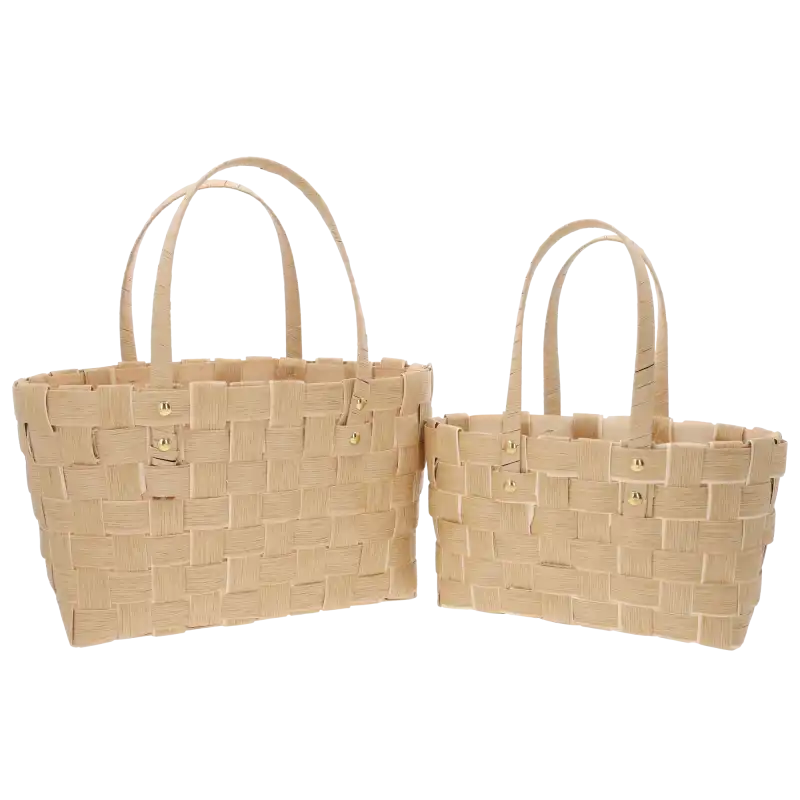 Komplet dwóch kawowych toreb dekoracyjnych o wymiarach 38 cm i 33 cm. Naturalne osłonki z wygodnymi uszami do aranżacji wnętrz i prezentów.