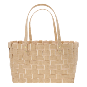 Kawowa torba dekoracyjna 40x23 cm o plecionej strukturze z wygodnymi uszami, idealna do wnętrz lub jako kosz na kwiaty.
