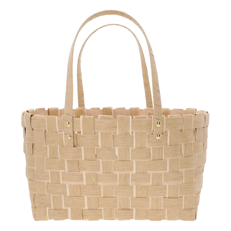 Kawowa torba dekoracyjna 40x23 cm o plecionej strukturze z wygodnymi uszami, idealna do wnętrz lub jako kosz na kwiaty.