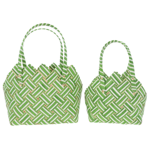 Komplet dwóch zielonych toreb dekoracyjnych z naturalnych surowców o wysokości 34 cm i 28 cm z wygodnymi uszami.