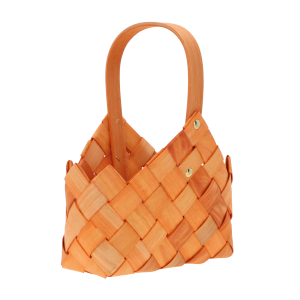 Pomarańczowa torba dekoracyjna o wymiarach 20x15 cm. Wykonana z naturalnych surowców, posiada wygodny uchwyt oraz plecioną strukturę. Doskonała do domu i ogrodu.