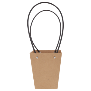 Pusta kraftowa torebka kwiatowa o wymiarach 35x13 cm z czarnymi uchwytami, prezentująca minimalistyczny design idealny do ekspozycji roślinnych aranżacji.