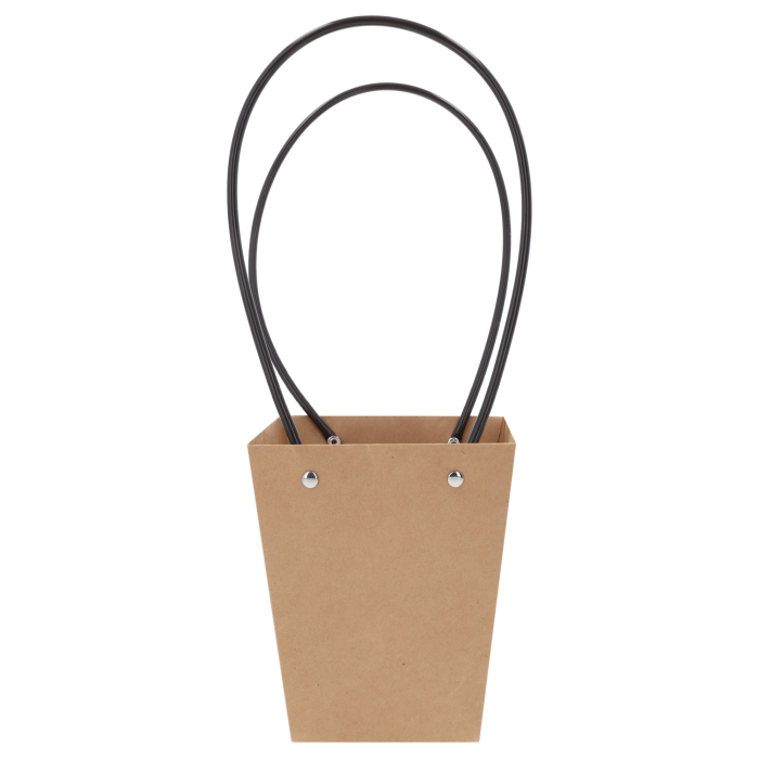 Pusta kraftowa torebka kwiatowa o wymiarach 35x13 cm z czarnymi uchwytami, prezentująca minimalistyczny design idealny do ekspozycji roślinnych aranżacji.