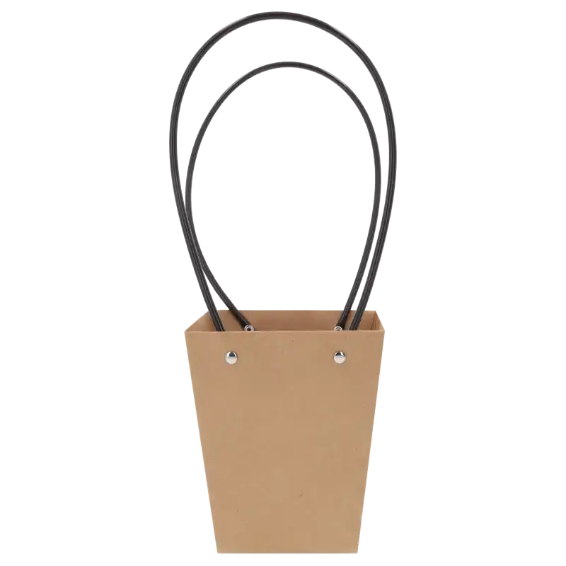 Pusta kraftowa torebka kwiatowa o wymiarach 35x13 cm z czarnymi uchwytami, prezentująca minimalistyczny design idealny do ekspozycji roślinnych aranżacji.