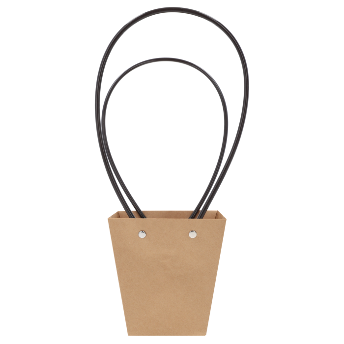 Pusta kraftowa torebka kwiatowa o wymiarach 32x12 cm z charakterystycznymi zaokrąglonymi uchwytami i metalowymi nitami, ukazana na białym tle.