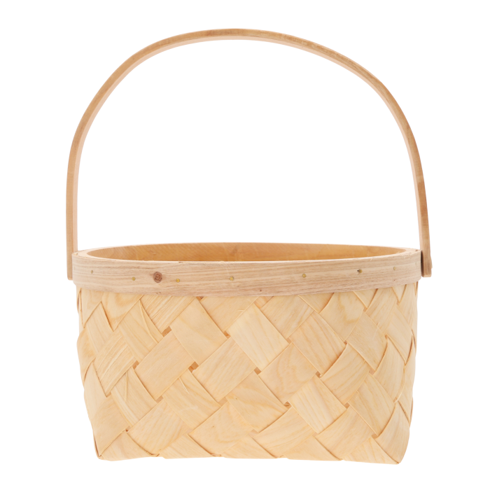 Naturalny okrągły kosz dekoracyjny o wymiarach 28x25 cm z ruchomą rączką, idealny jako osłonka lub stylowy organizer w stylu retro.