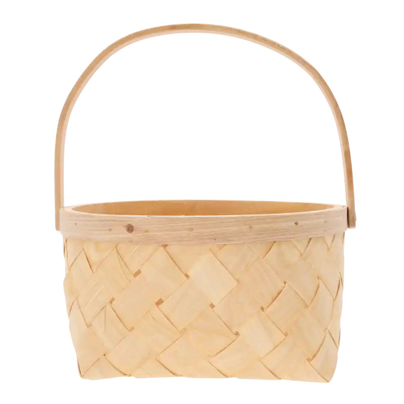Naturalny okrągły kosz dekoracyjny o wymiarach 28x25 cm z ruchomą rączką, idealny jako osłonka lub stylowy organizer w stylu retro.