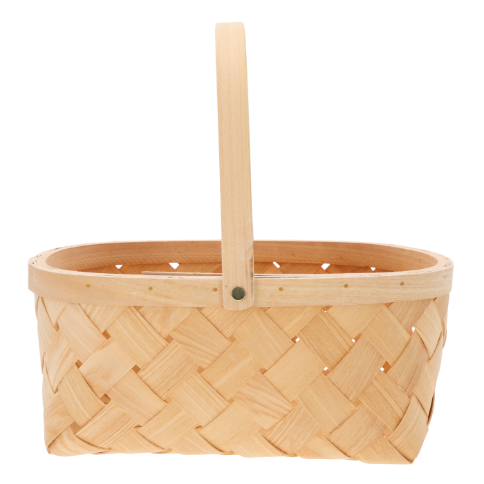 Owalny kosz z łuby z ruchomą rączką o wymiarach 30x22 cm. Naturalna pleciona łubianka w stylu boho, idealna jako osłonka na kwiaty doniczkowe lub baza do dekoracji wnętrz.