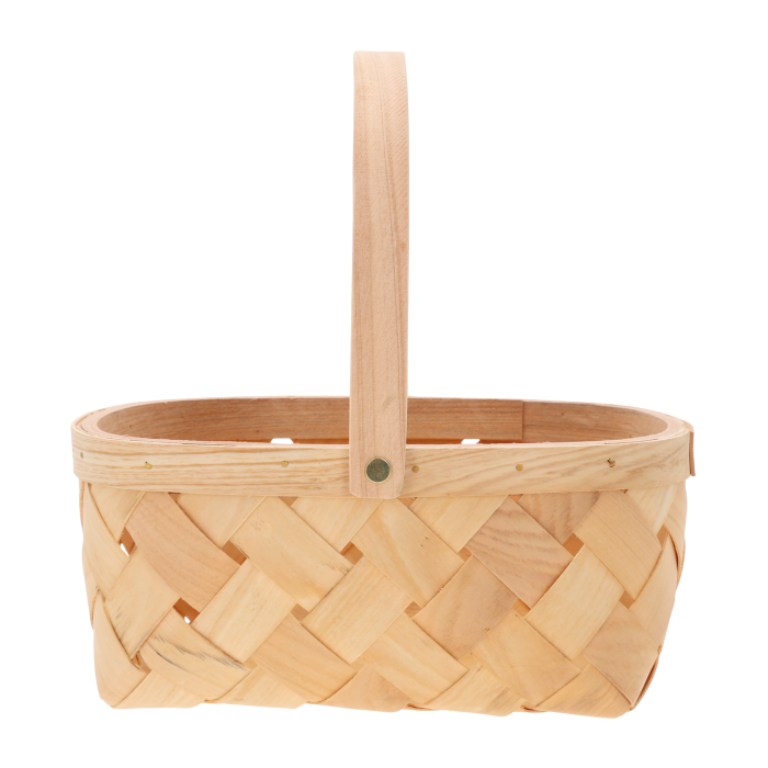 Owalny kosz z łuby z ruchomą rączką o wymiarach 25x18 cm. Naturalna, pleciona osłonka florystyczna w stylu boho, idealna do kompozycji roślinnych i dekoracji wnętrz.