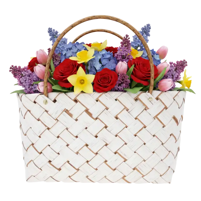 Biała torba dekoracyjna 40x20 cm wypełniona kolorowymi kwiatami. Idealna jako osłonka do kompozycji florystycznych w stylu boho.