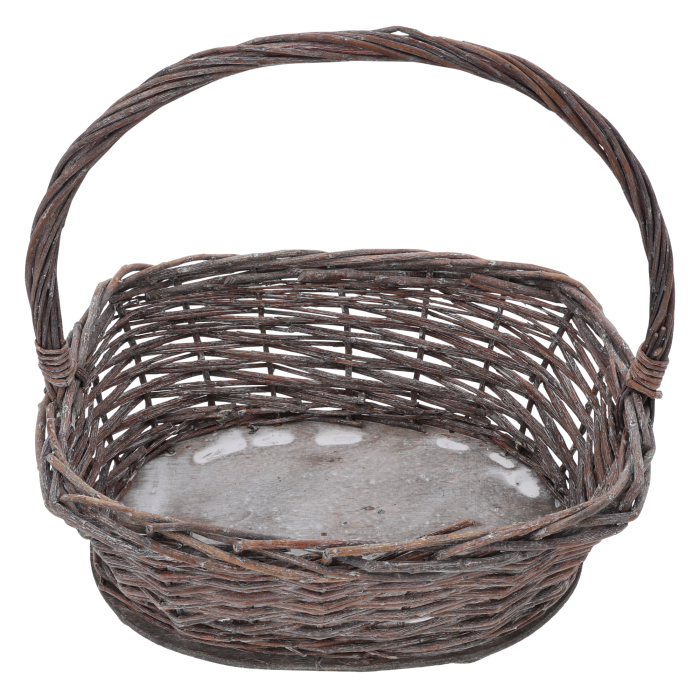 Prostokątny kosz wiklinowy 36x30 cm w rozmiarze L o naturalnym wykończeniu, widoczny w ujęciu z góry na jasnym tle.