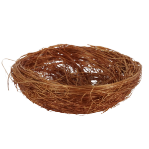 Zestaw 6 brązowych gniazdek sizalowych o średnicy 6 cm i wysokości 1,5 cm. Naturalne artykuły dekoracyjne do tworzenia wielkanocnych stroików, idealne na jajka i figurki.