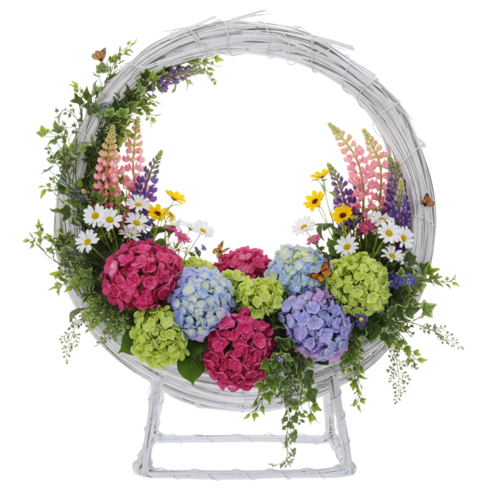 Biały rattanowy stojak do kompozycji 45 cm, hurtownia florystyczna, dekoracje nagrobne, ozdoby na pomnik, ozdoby ogrodowe, stojak na kwiaty, osłonka na kwiaty, kosz kwiatowy