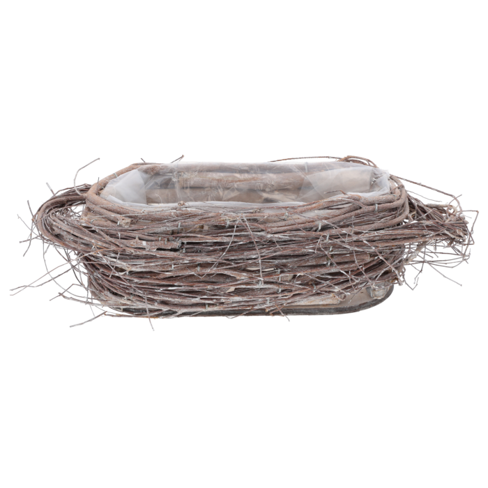 Owalna osłonka z patyków 23x12 cm z naturalnych materiałów. Posiada folię ochronną wewnątrz, idealna jako baza do stroików.