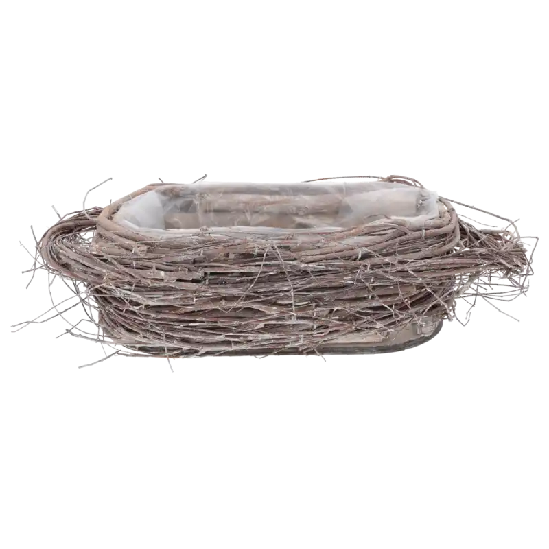 Owalna osłonka z patyków 23x12 cm z naturalnych materiałów. Posiada folię ochronną wewnątrz, idealna jako baza do stroików.